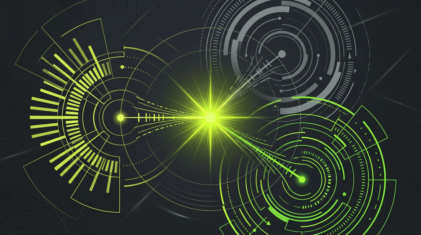 Abstract illustration of three search signal rings converging